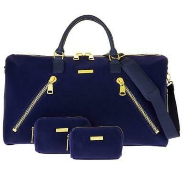 JOY MANGANO E*LITE RFID NAVY BLUE COUTURE LEATHER CROSSBODY PURSE
